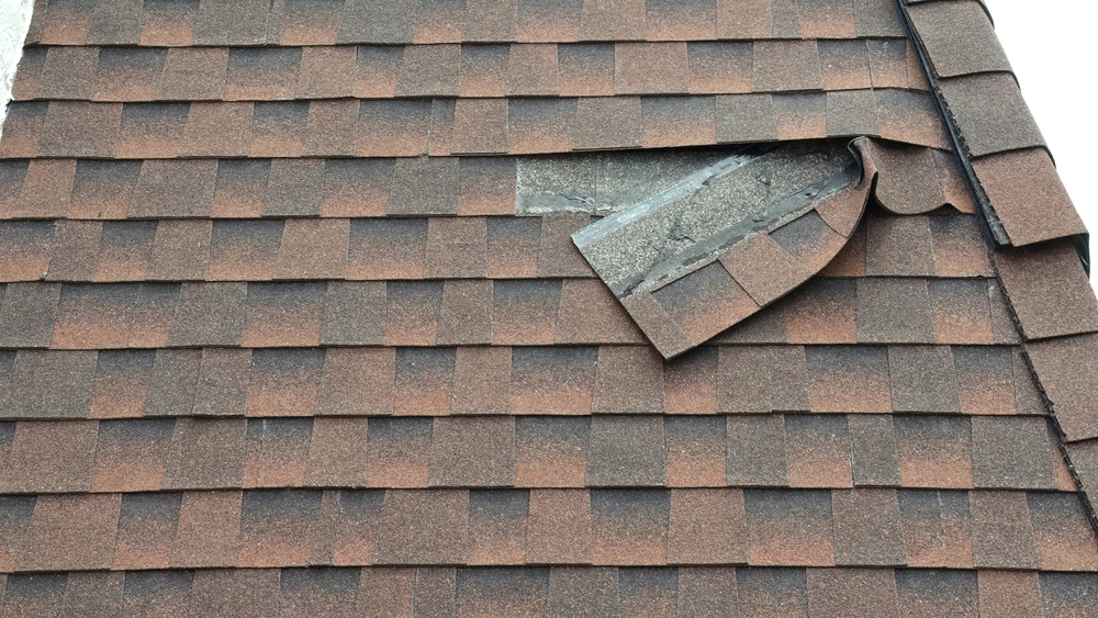 Torn,shingle,on,mansard, ,closeup,shot